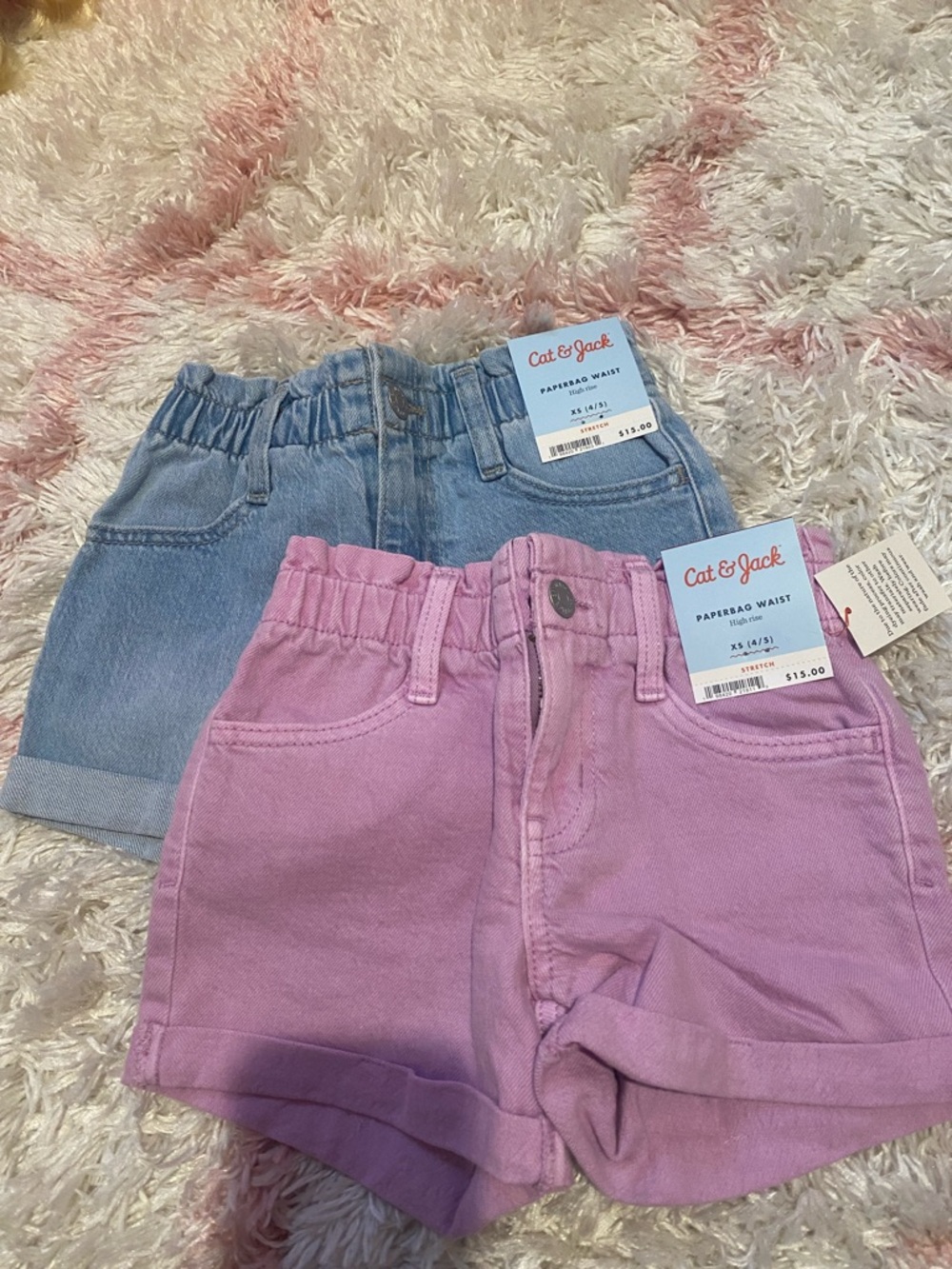 Cat & Jack Pink and Light Blue Paperbag Waist Shorts - 2 Pack